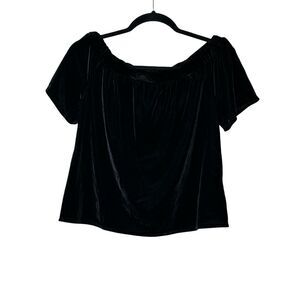 Abercrombie‎ And Fitch Blouse Womens XS Black Velvet Short Sleeve Shoulders Off